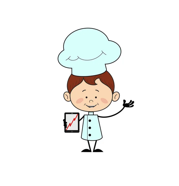 Cucina Personaggio Chef - Presentare Profitto Crescente Grafico su Tabl — Vettoriale Stock