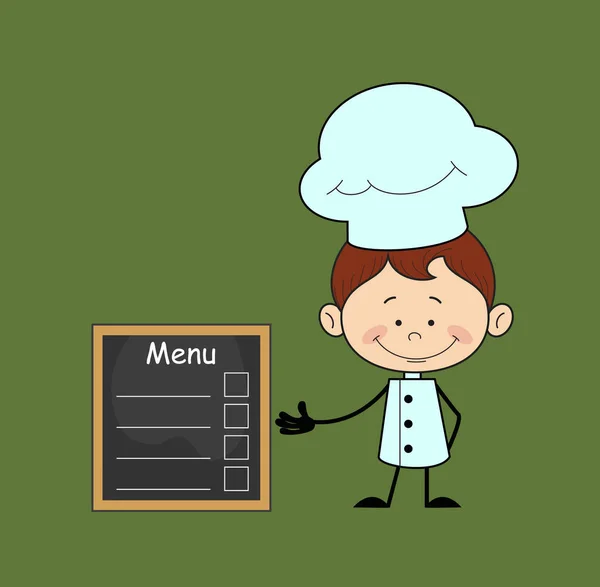 Cozinha personagem Chef - Apresentando lista de menu — Vetor de Stock