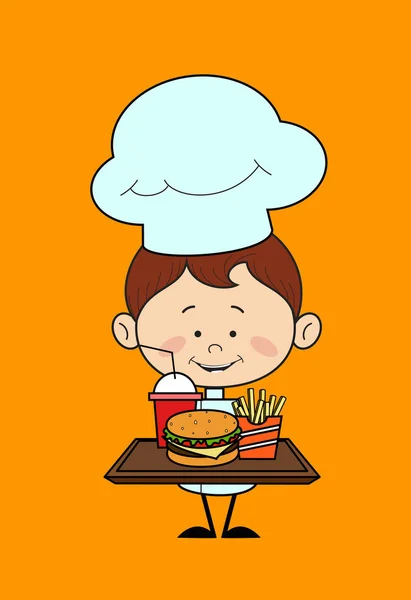 Kuchnia Character Chef - prezentowanie Fast Foods — Wektor stockowy