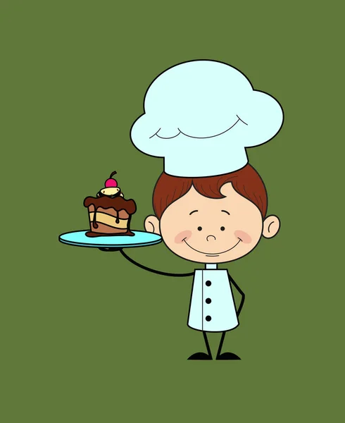 Cucina personaggio Chef - Presentare una torta — Vettoriale Stock