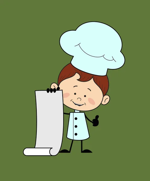 Konyha karakter szakács - holding a Paper Scroll and Showing Thum — Stock Vector