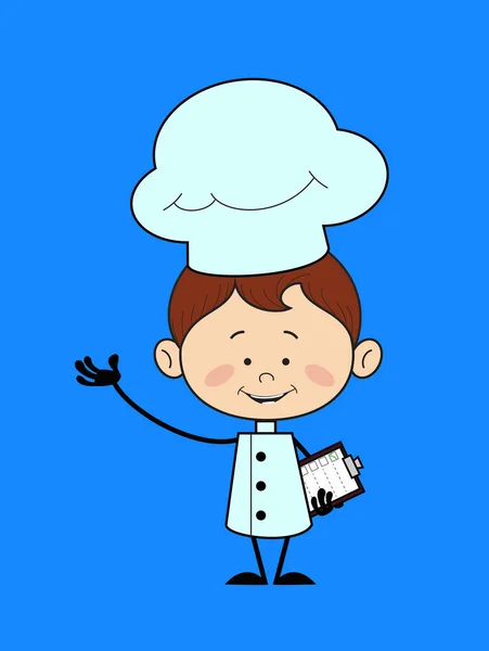Κουζίνα Chef Χαρακτήρα - Κρατώντας μια λίστα ελέγχου και Εμφάνιση με Ha — Διανυσματικό Αρχείο