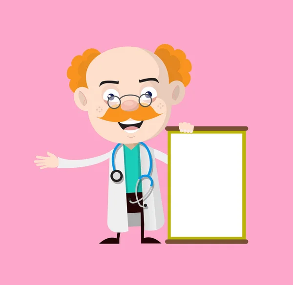 Lekarz medycyny - radośnie prezentując pustą tablicę — Wektor stockowy