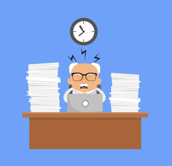 Old Boss Businessman - Frustrated from Office Work — Stock Vector