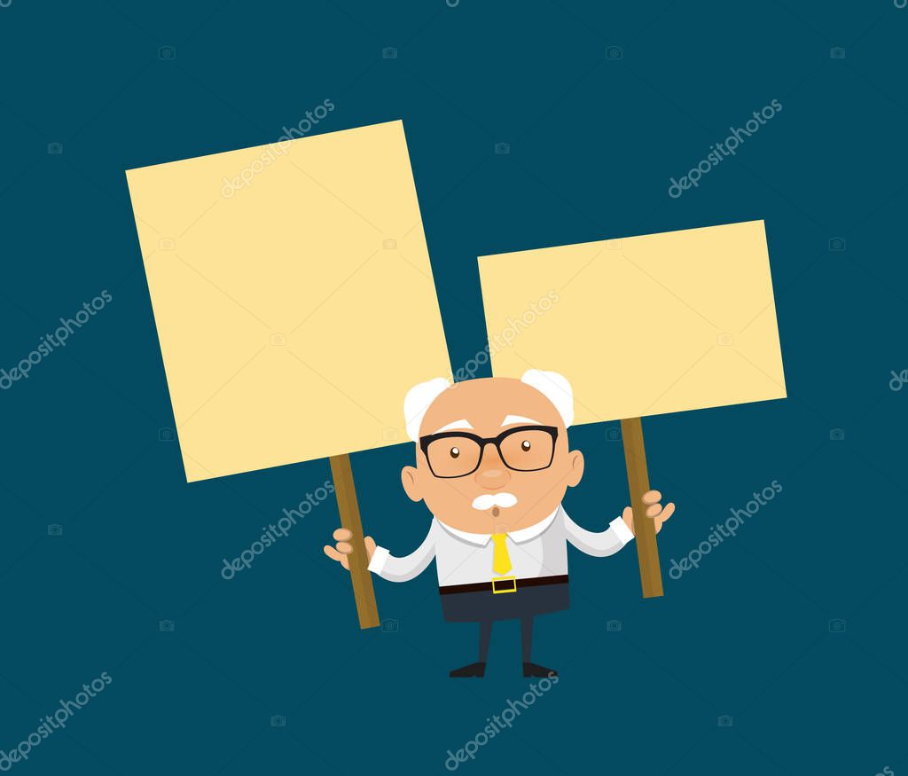 Old Boss Businessman Holding Placards In Both Hands Premium Vector In Adobe Illustrator Ai Ai Format Encapsulated Postscript Eps Eps Format