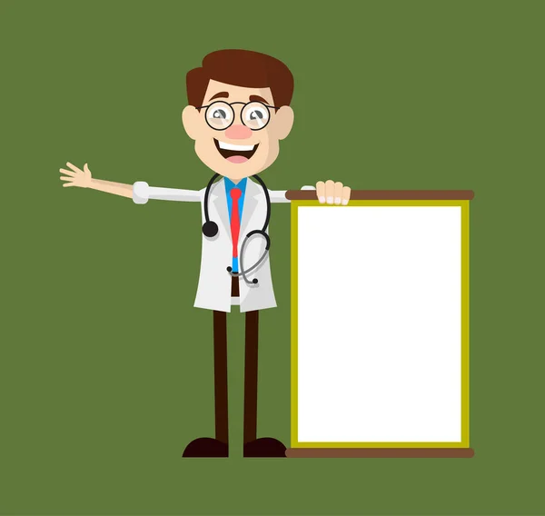 Physician Doctor - Joyfully Presenting a Blank  Board — Stock Vector