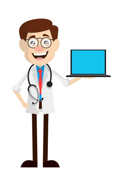 Médico Médico - Apresentando um laptop — Vetor de Stock