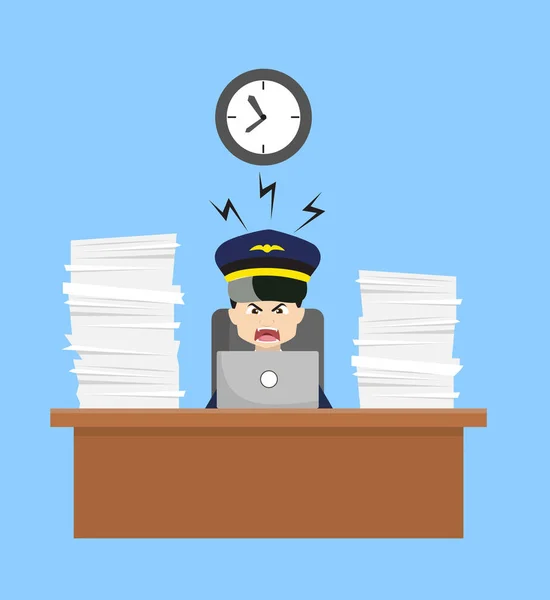 Pilot - Frustrated from Office Work — Stock Vector