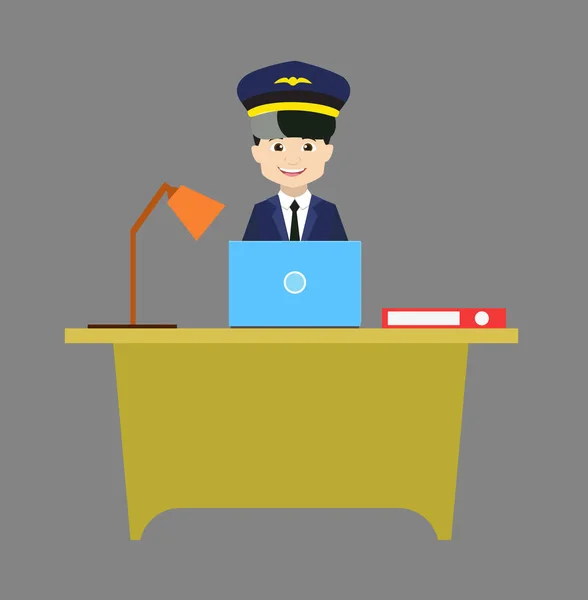 Pilot - Working on Laptop — Stock Vector