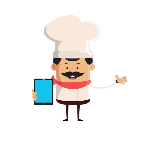 Chef professionnel mignon - Présentation d'une tablette avec écran vierge — Image vectorielle