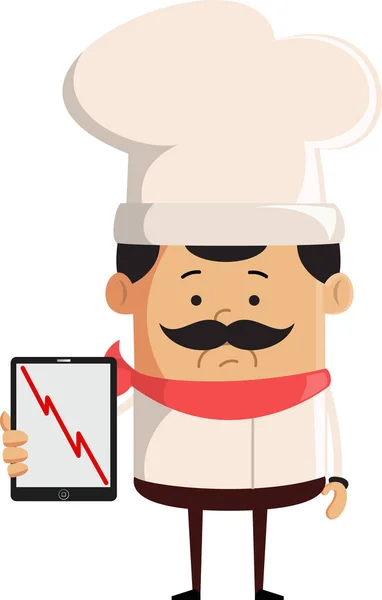Chef bonito profissional - Apresentando gráfico de perda em Tablet — Vetor de Stock