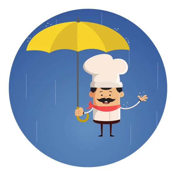 Chef lindo profesional - De pie bajo la lluvia con paraguas — Archivo Imágenes Vectoriales