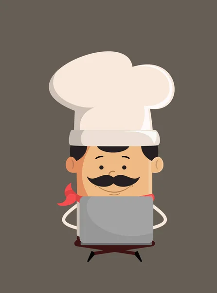 Chef lindo profesional - Sentado y trabajando en el ordenador portátil — Vector de stock