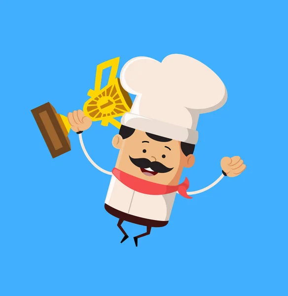 Professional Cute Chef - Springen met trofee — Stockvector