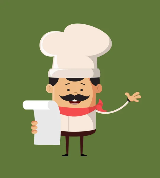 Επαγγελματική χαριτωμένο σεφ - Κρατώντας ένα χαρτί και την ανακοίνωση — Διανυσματικό Αρχείο