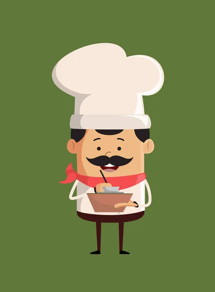 Chef bonito profissional - Preparar relatório no humor feliz —  Vetores de Stock