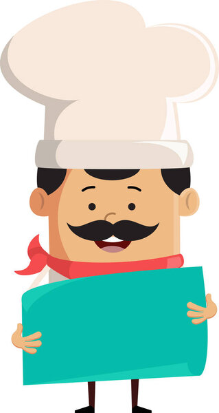 Симпатичный шеф-повар - держа в руках бумажное знамя
