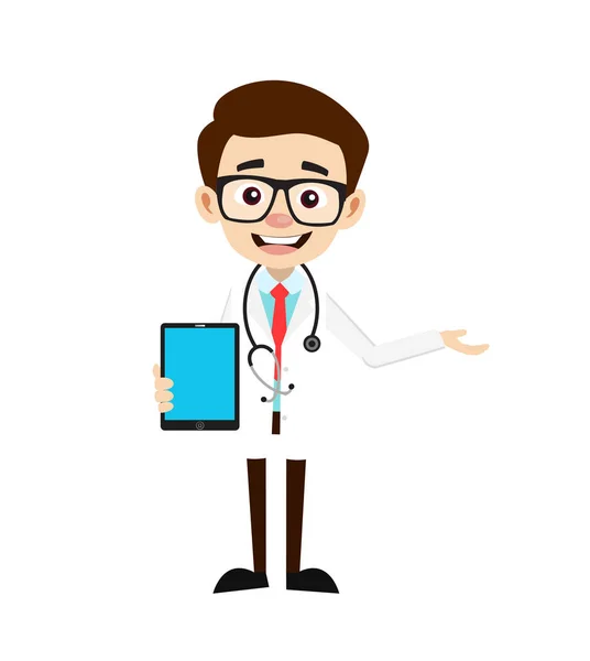 Médico Profissional - Apresentando um Tablet com tela em branco — Vetor de Stock