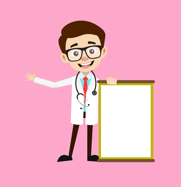 Professional Doctor - Joyfully Presenting a Blank  Board — Stock Vector