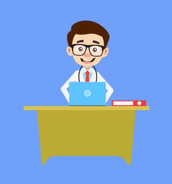 Profesyonel Doktor - Laptop üzerinde çalışıyor