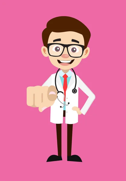 Médico profesional - Riendo y señalando — Vector de stock