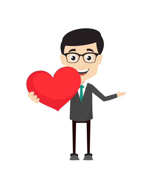 Profesionální muž - drží srdce a ukazuje s rukou — Stockový vektor