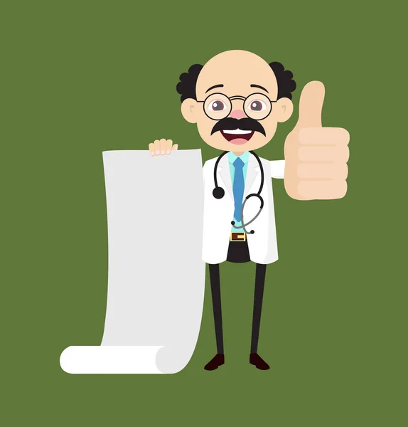 Psychiatrist - Holding a Paper Scroll and Showing Thumbs Up — Stock Vector