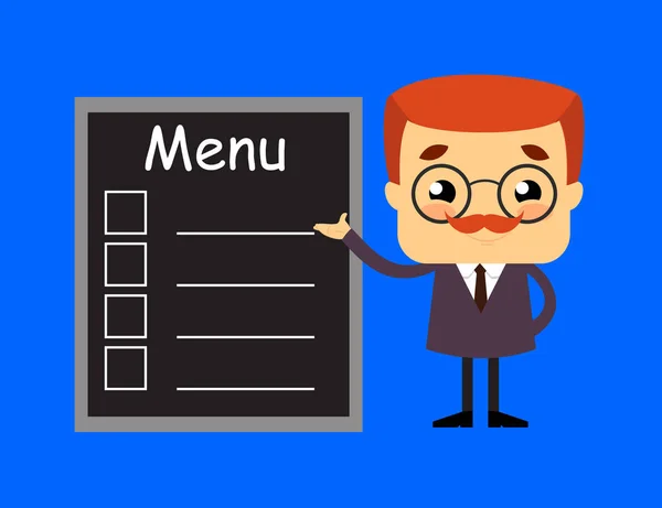 Vendedor Chefe Guy - Apresentando lista de menu — Vetor de Stock