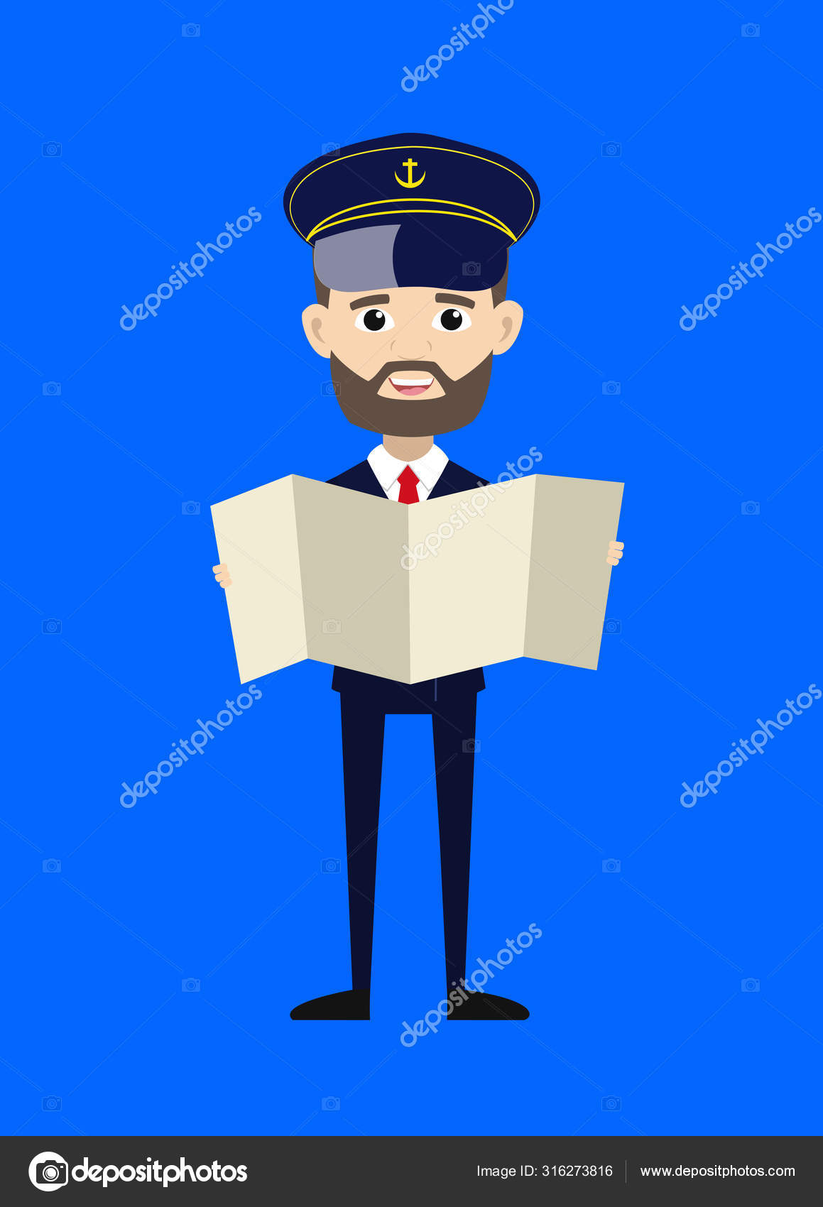 Ship Captain Pilot Holding a Folded Paper Banner Stock Vector Image