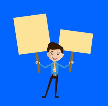 Satış elemanı - İki Elde Pankart Tutma