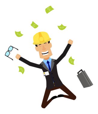 Technician Engineer Worker - Jumping in Excitement with money