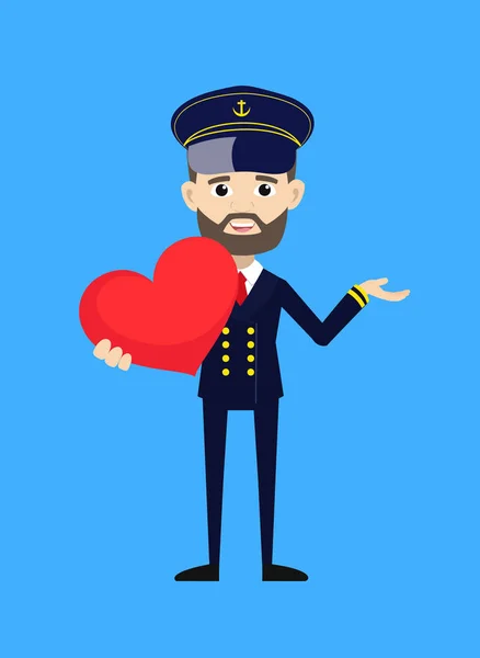 Hajókapitány Pilóta - Fogja meg a szívet és mutassa kézzel — Stock Vector