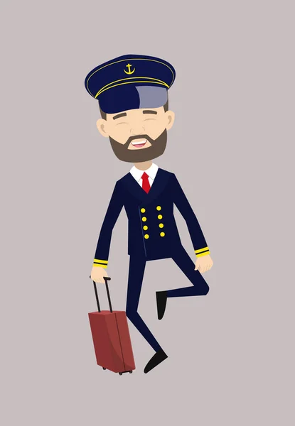 Capitaine pilote de navire - Visage joyeux avec valise de maintien — Image vectorielle