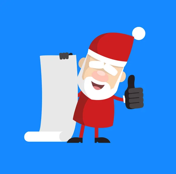 Simple Cartoon Santa - Tenue d'un rouleau de papier et montrant les pouces — Image vectorielle
