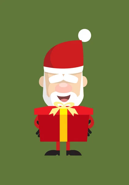 Simple Cartoon Santa - Presenting a Gift Box — Stock Vector