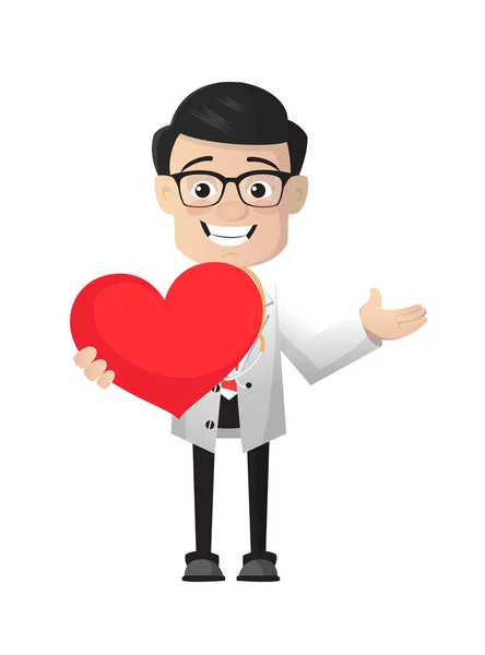 Surgeon - Holding a Heart and Showing with Hand — Stock Vector