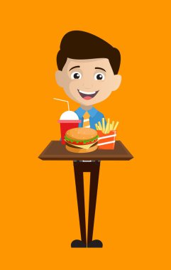 Satış elemanı Fast Foods sunar.