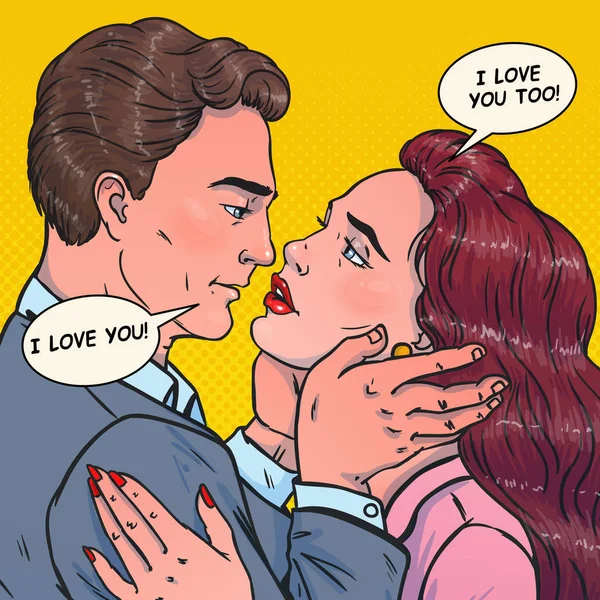 Mann Und Frau Bekennen Sich Zur Liebe Pop Art Illustration — Stockvektor