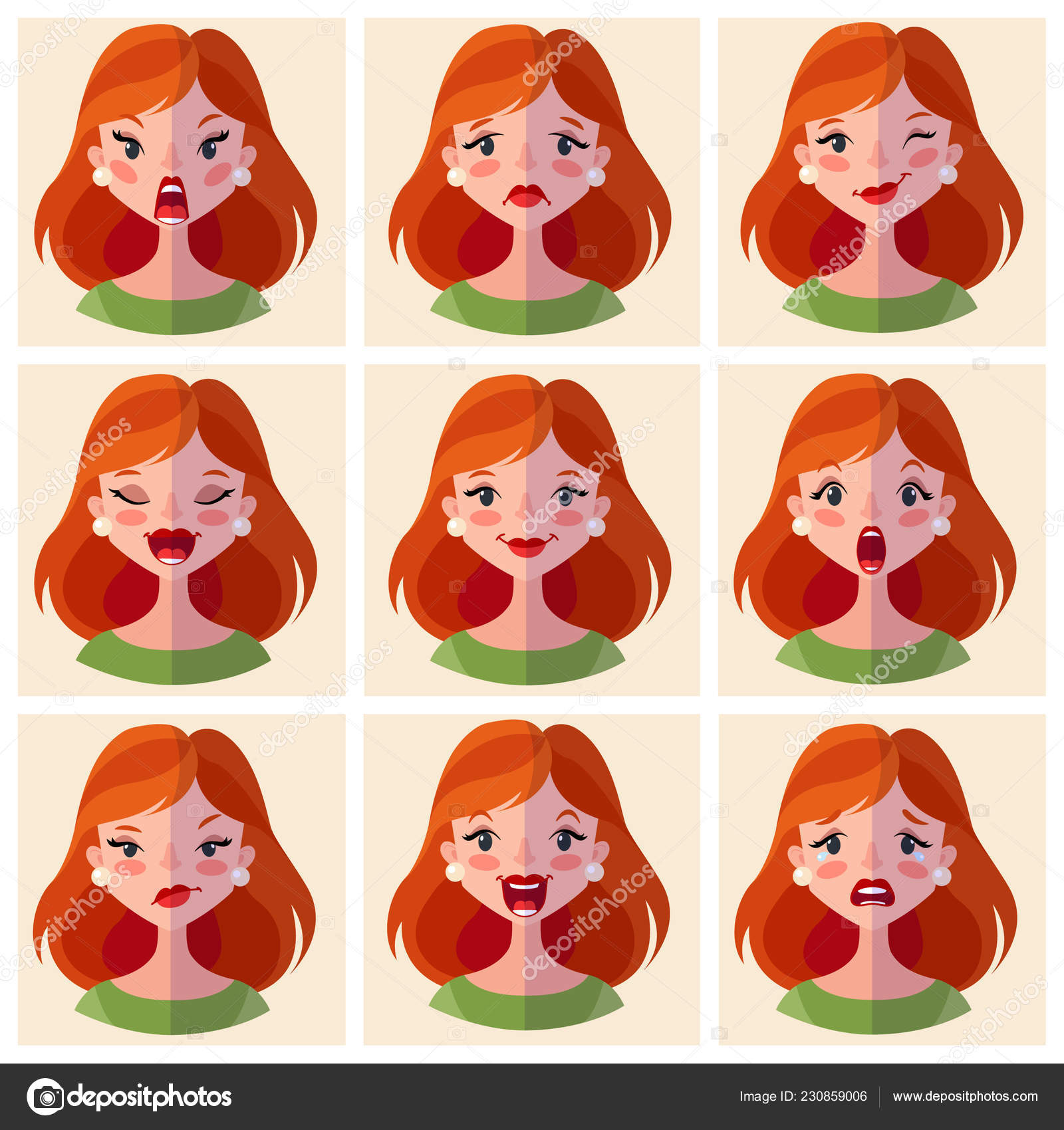 Set Of Woman Avatar Expressions Face Emotions Vector Illustration Royalty  Free SVG Cliparts Vectors And Stock Illustration Image 84961606