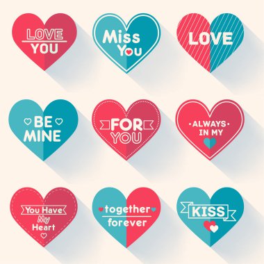 Vektör kalpler kümesi. Sevgililer kümesi. Öğeler için tebrik kartları. Valentine's Day Tema.