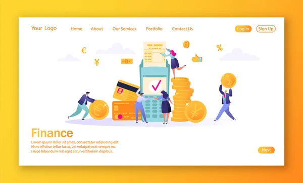 Conceito Landing Page Sobre Tema Financeiro Conceito Banco Online Tecnologia — Vetor de Stock