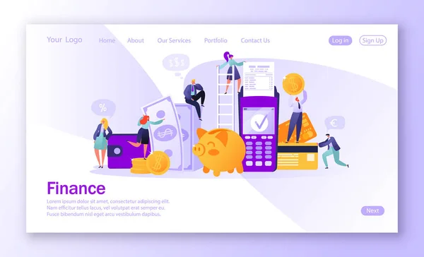 Conceito Landing Page Sobre Tema Financeiro Conceito Banco Online Tecnologia — Vetor de Stock