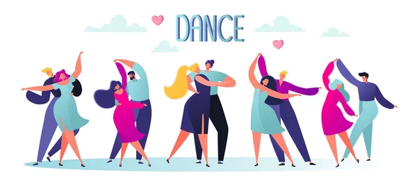 Vector Illustration Flat Happy Dancing Couples People Dancer Character Male — Stock Vector