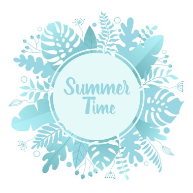 Yuvarlak çerçeve ile tropikal palmiye yaprakları.