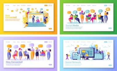 Mobil Web sitesi geliştirme ve web sayfası tasarımı için sosyal medya konulu açılış sayfaları kavram kümesi. 