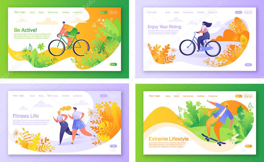 Set of concept of landing pages on healthy lifestyle them. 