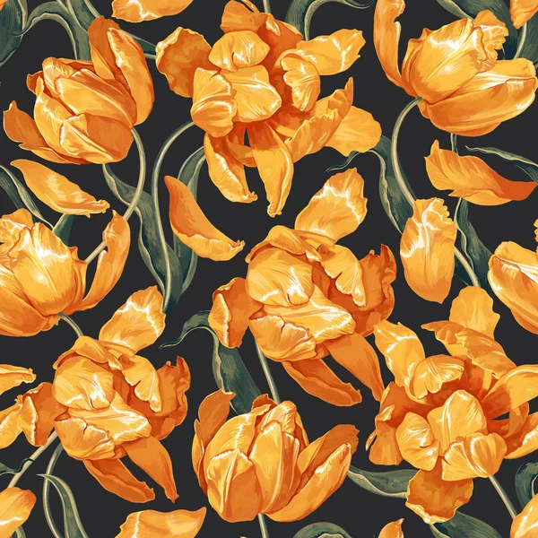 带黄色郁金香的花卉无缝图案 — 图库矢量图片