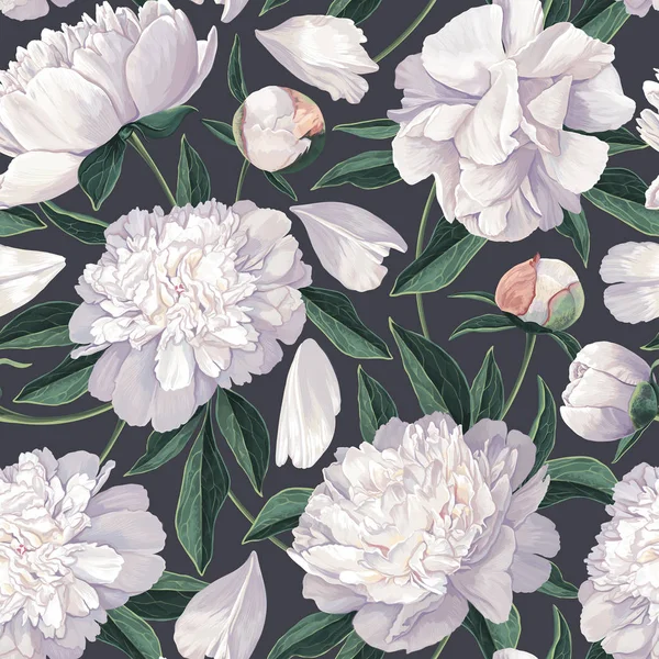 Motif floral sans couture avec pivoines blanches . — Image vectorielle