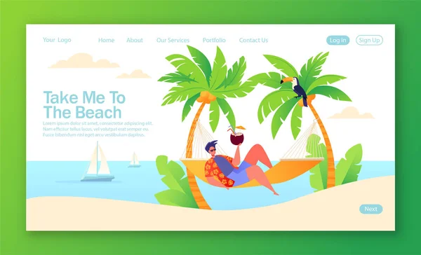 Conceito Landing Page Férias Verão Tema Férias Personagem Homem Descansando —  Vetores de Stock