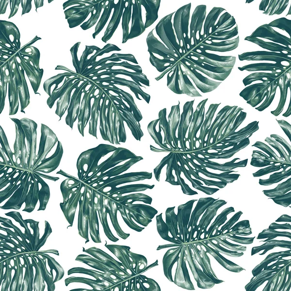 Gerçekçi tarzı ve yüksek detay monstera yaprakları ile Dikişsiz desen.